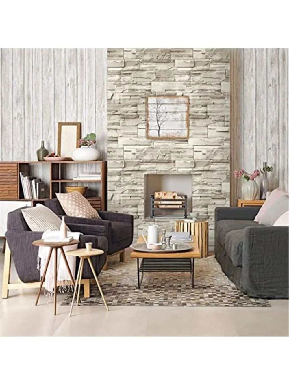 Beige Stone Peel Stick Wallpaper Faux Brick Vinyl Contact Paper Removable Roll